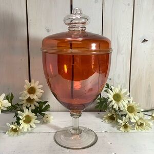 Vintage Flashed Glass Stemmed or Footed Covered Urn Jar